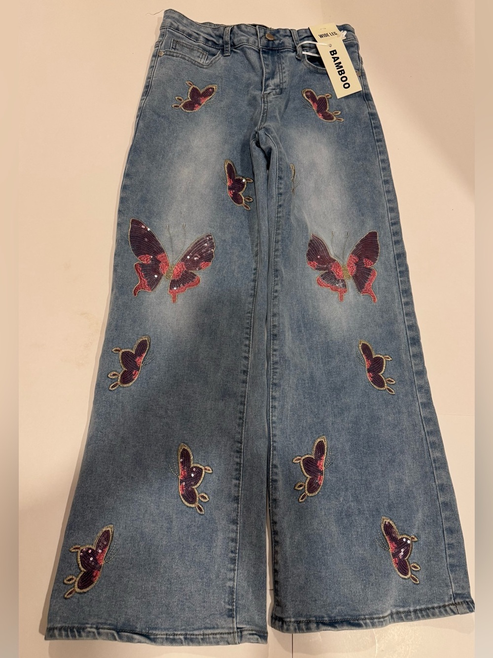 Bamboo Butterfly Sequin Embroidered Jeans